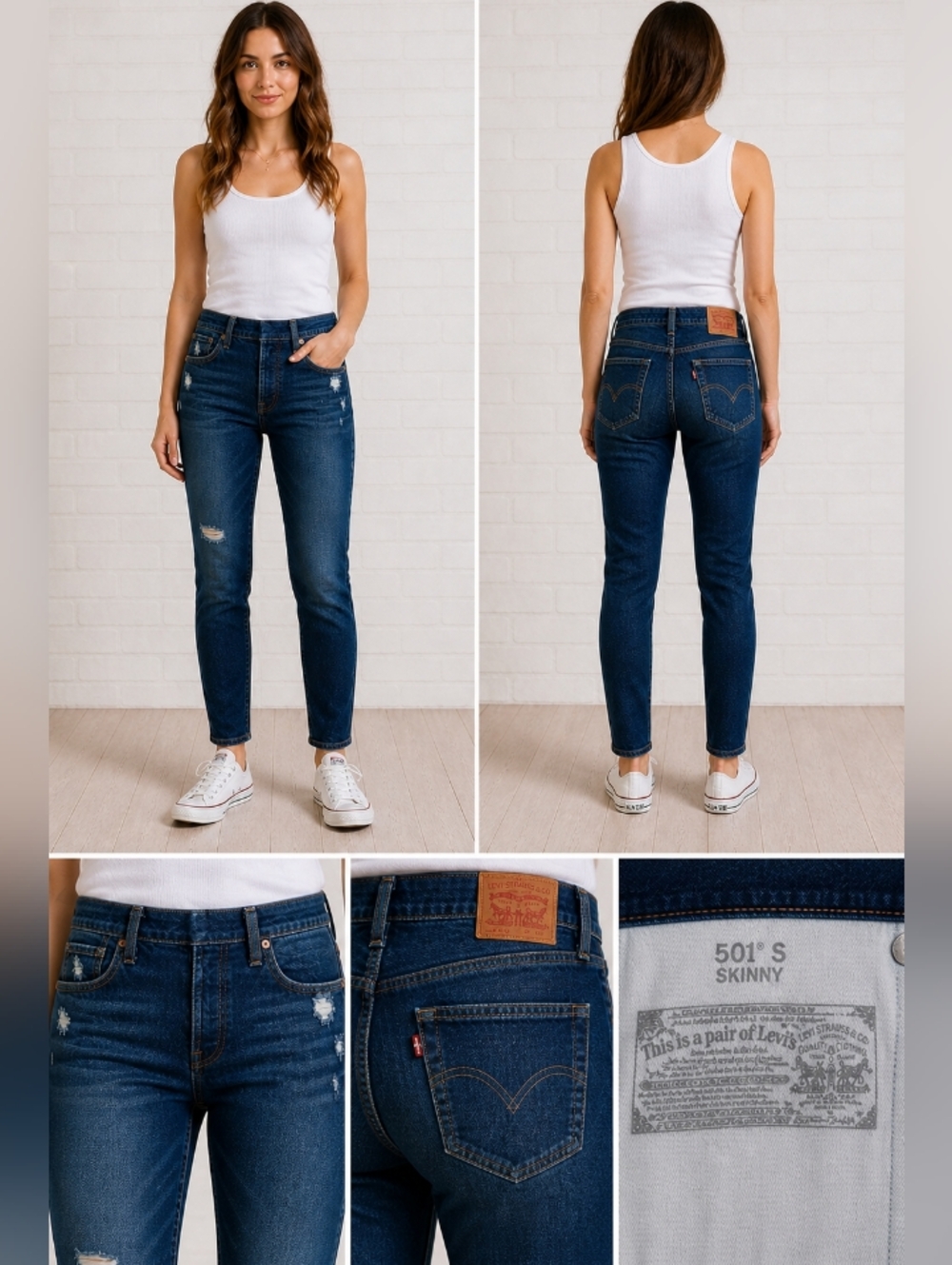 Levi’s 501S Skinny Jeans Women’s  Blue Denim Distressed Classic Fit Buttonfly 32